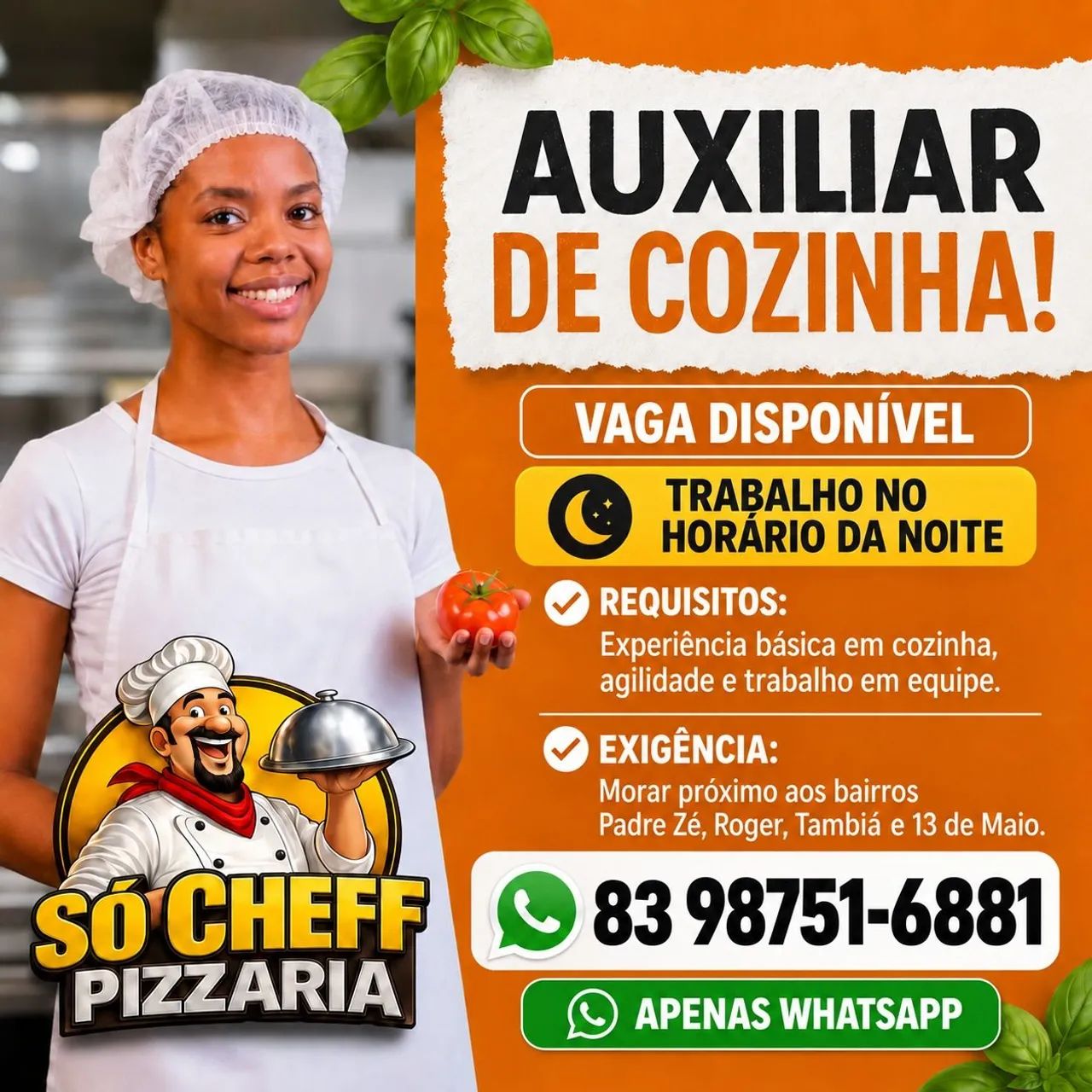 VAGA PARA TRABALHAR NA COZINHA