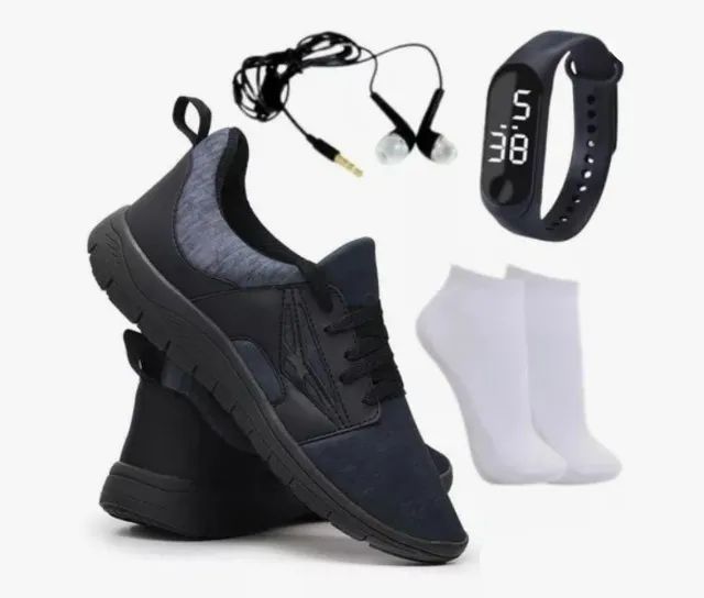 Tênis Caminhada e Corrida Nº 37 + Relógio + Meia + Fone - Confortável Fitness