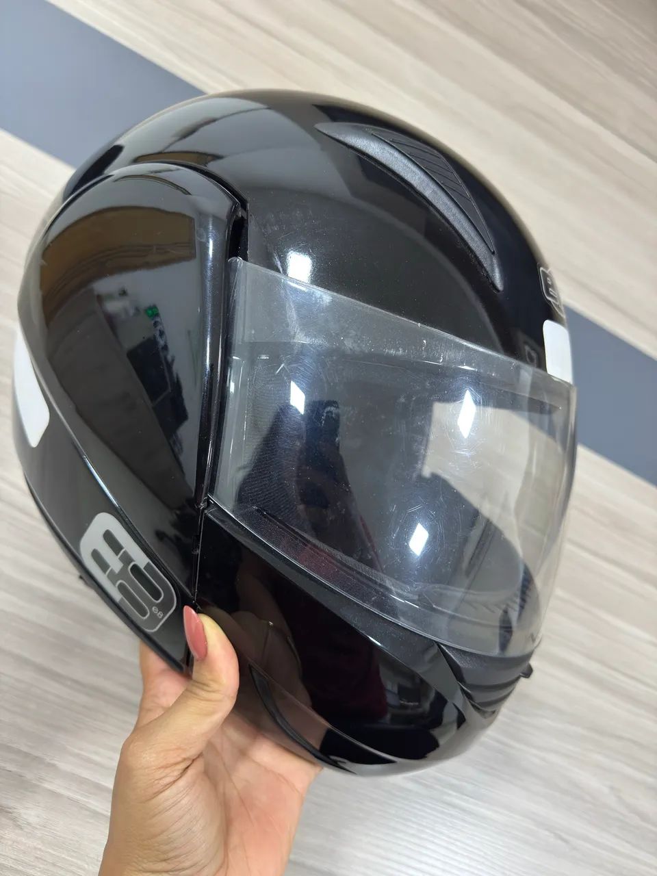 Capacete EBF New E8 Solid Escamoteável Preto brilhante - Foto 3