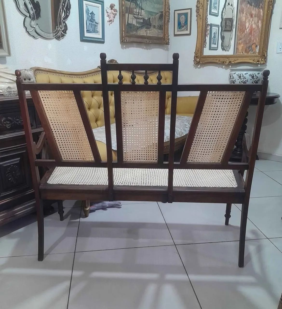 Antiga namoradeira em palhinha e madeira imbúa - Foto 5