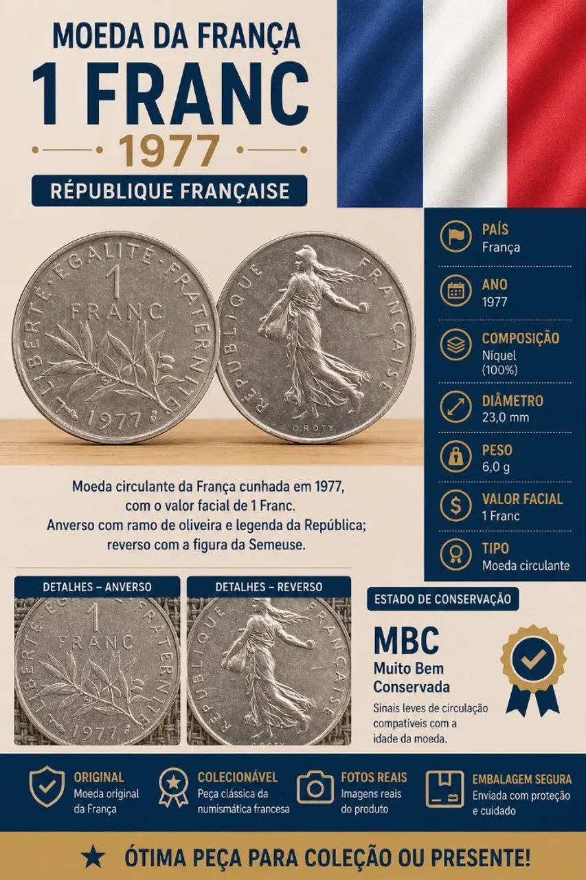 Moeda 1 Franc - França 1977