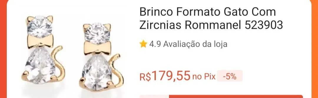 Brinco formato gato com zicornias banhado a ouro 18k da romanel por somente 50,00 - Foto 2