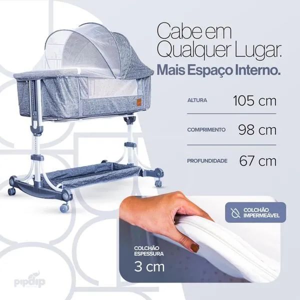 Berço Acoplado Moises Balanço Bebe Pipdip - Foto 3