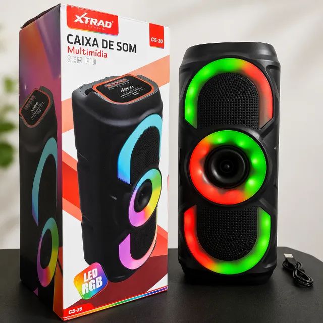 Caixa de Som Bluetooth Portátil 30W com LED RGB | Nova