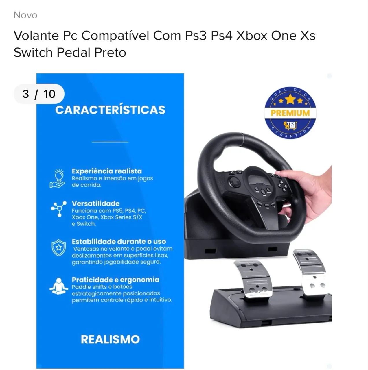 Volante compatível PS3,PS4,Xbox switch com pedal preto - Foto 4