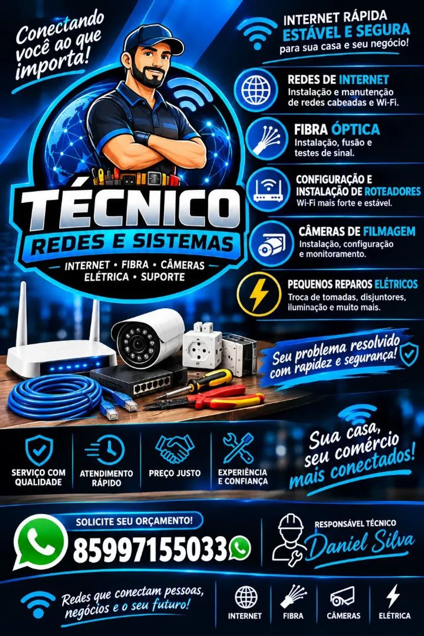 Técnico em redes de internet , elétrica, e segurança eletrônica 