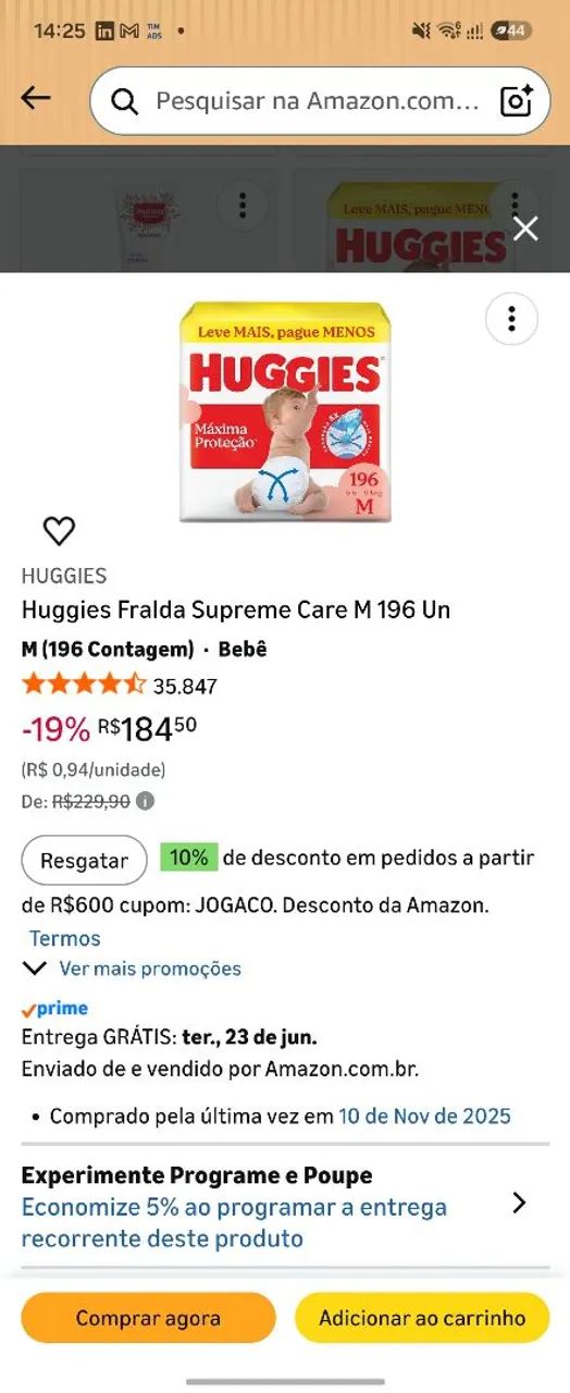 Fralda Huggies Máxima proteção. 