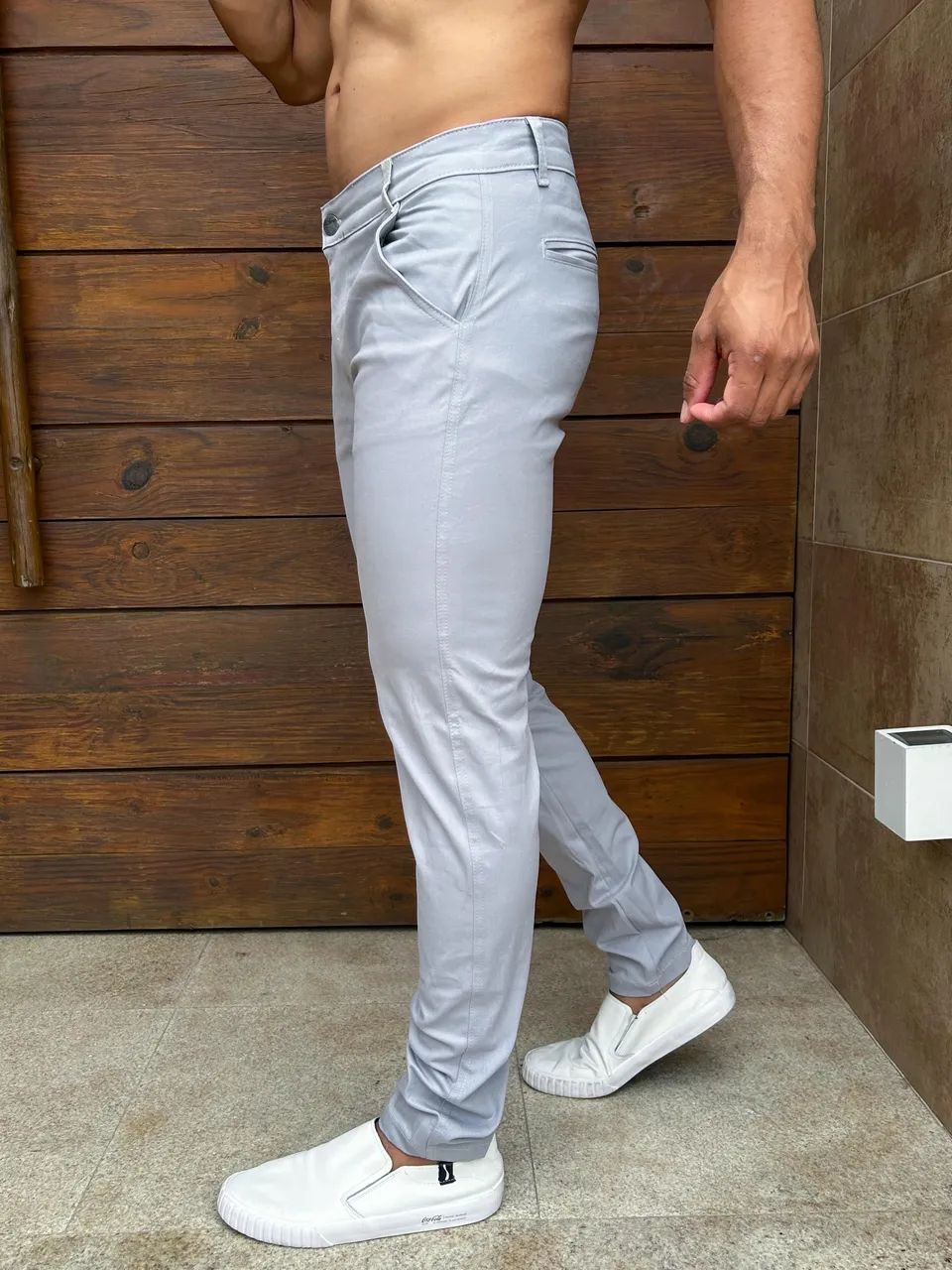 Calça brim esporte fino cinza  - Foto 3