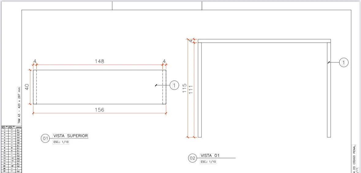Mesa Tipo Bancada em MDF 18mm - 1,56m de Comprimento