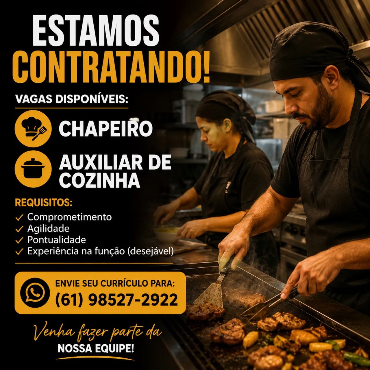 Vaga de chapeiro  e auxiliar de cozinha 