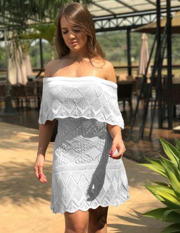 vestido de tricot branco curto