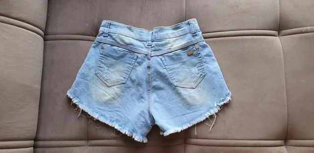 Short jeans cintura alta com lycra