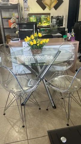 Conjunto de Mesa Vidro 6mm 90cm