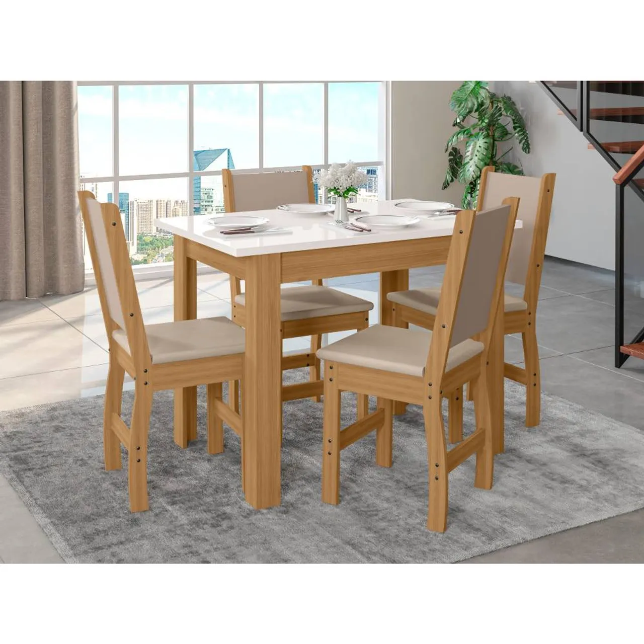 Mesa de jantar 4 cadeiras bellagio tampo off white - FRETE GRÁTIS
