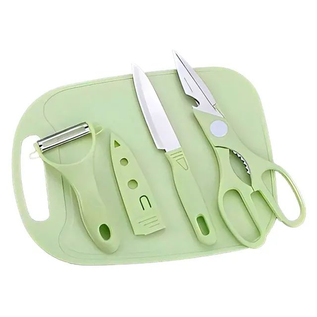 Utensílios 4 Peças Cozinha Faca Tabua Tesoura Descascador - Foto 5