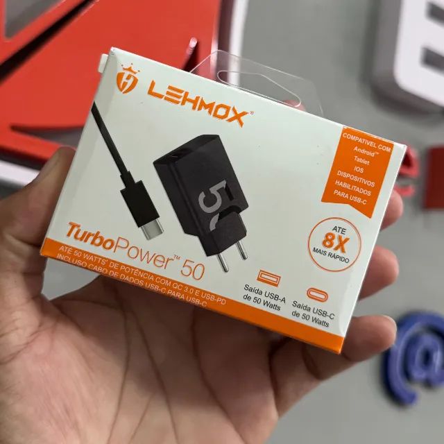 Carregador De Parede Lehmox Turbo Power Duo 50W com Cabo USB-C Bivolt