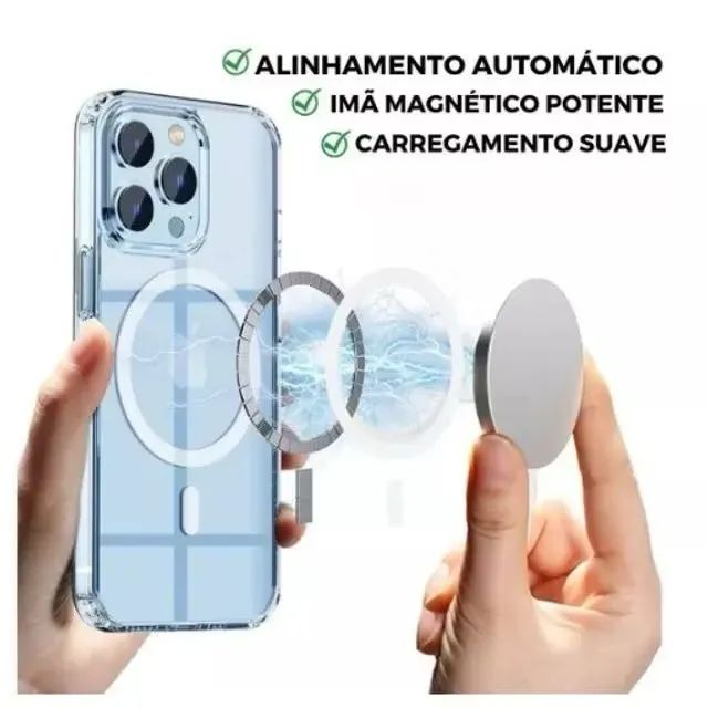 Capa Mag Safe Transparente para IPhone com carregamento magnético  - Foto 3