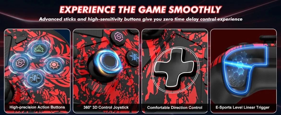 ps5/ps4/ps3/switch/android/pc gamepad sem fio, efeito hall de vibração triba func - Foto 5