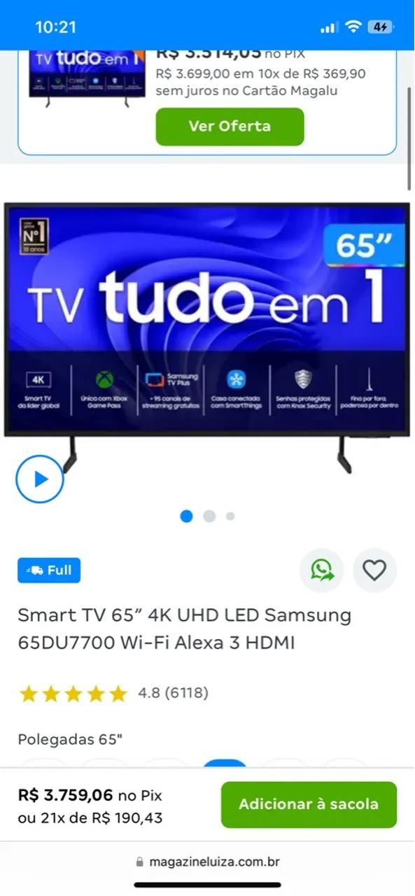 Tv 65 polegadas Samsung Du7700 com garantia de 1 ano  - Foto 2