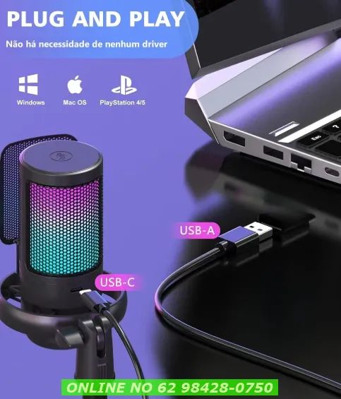 Microfone Gamer Profissional Com Led Rgb Condensador e saida de fone top qualidade - Foto 5
