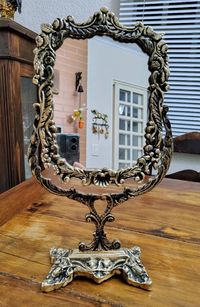 Espelho antigo em bronze - Foto 6