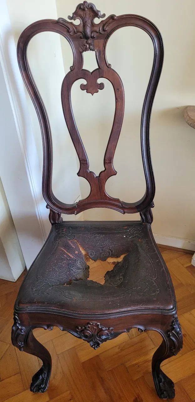 LINDA MESA ANTIGA DE JACARANDÁ COM CADEIRA E ESPELHO  - Foto 4