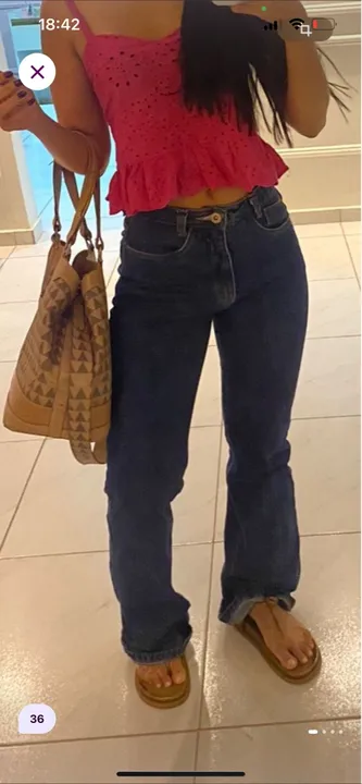 Conjunto Jeans e Blusa Rosa