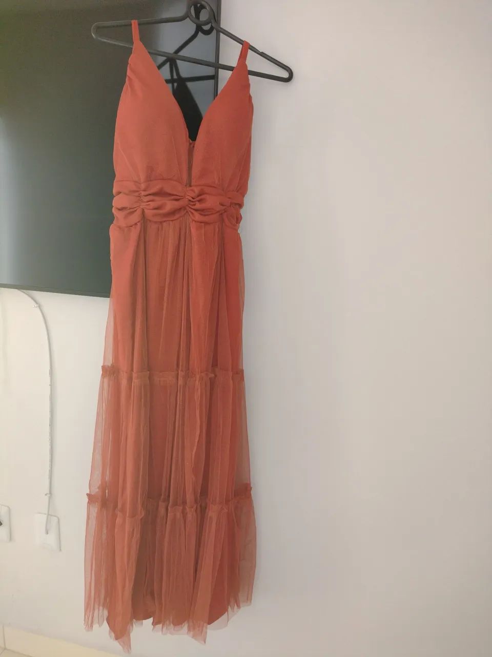 Vestido Longo de Tule Marrom