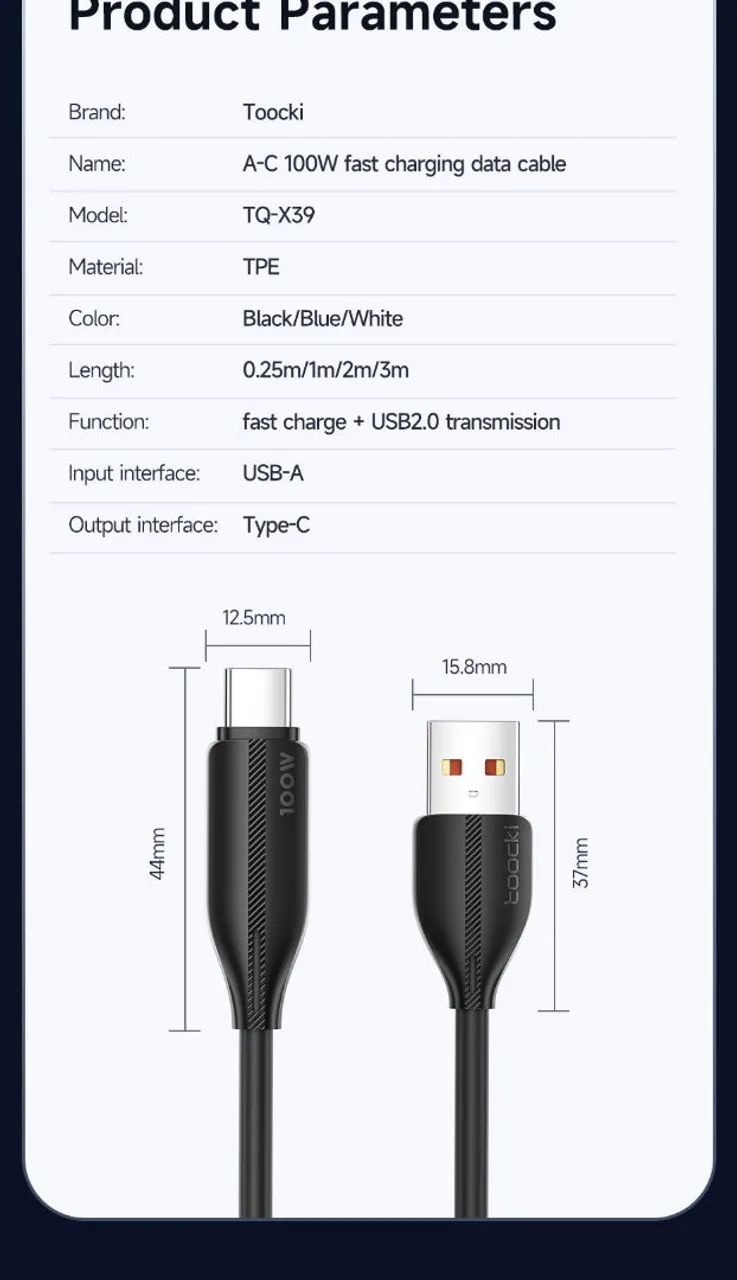 Toocki cabo USB A para tipo C, 100w, 1m. - Foto 2