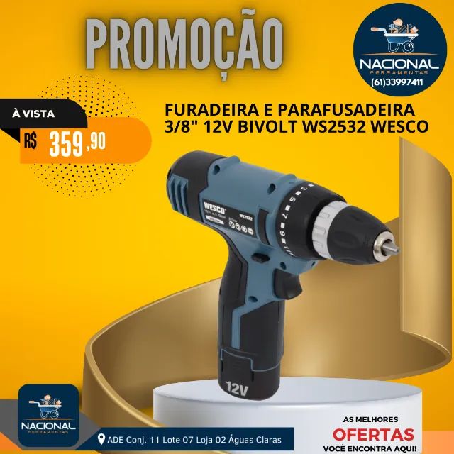 Parafusadeira/furadeira 12v 3/8 C/ Kit Bits Wesco Ws2532