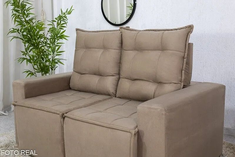 Sofá Retrátil 140cm 2 lugares Veludinho Bege - Foto 3
