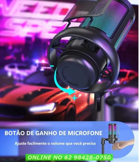 Microfone Gamer Profissional Com Led Rgb Condensador e saida de fone top qualidade - Foto 4