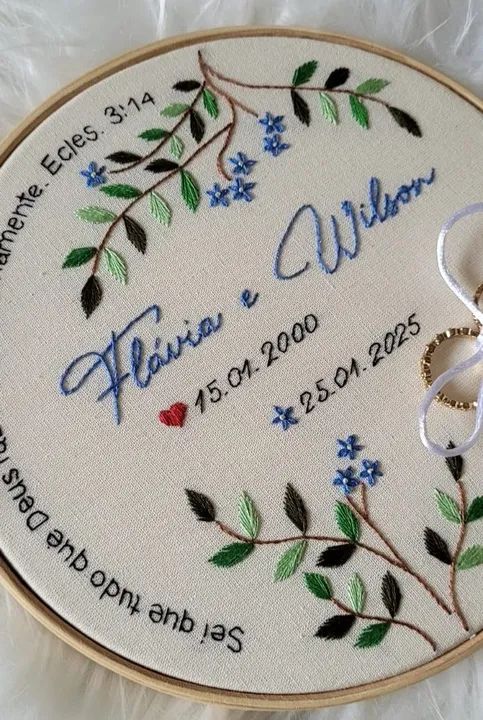 Porta Alianças Bordado a Mão Personalizado Casamento  - Foto 2