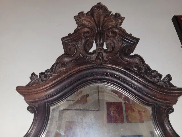 LINDA MESA ANTIGA DE JACARANDÁ COM CADEIRA E ESPELHO  - Foto 6