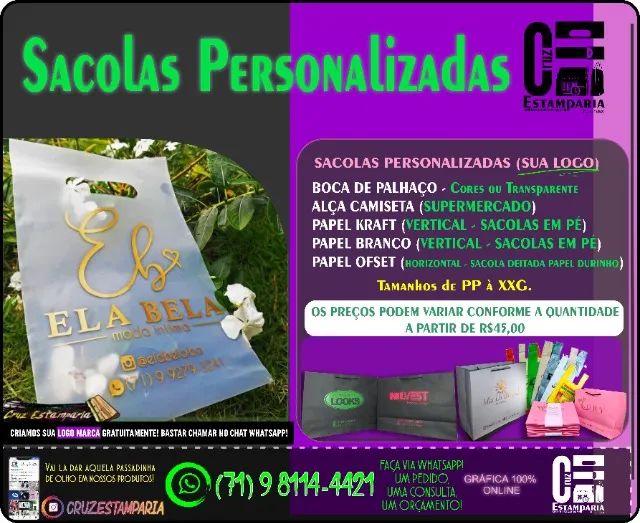 Sacolas personalizadas com sua logomarca