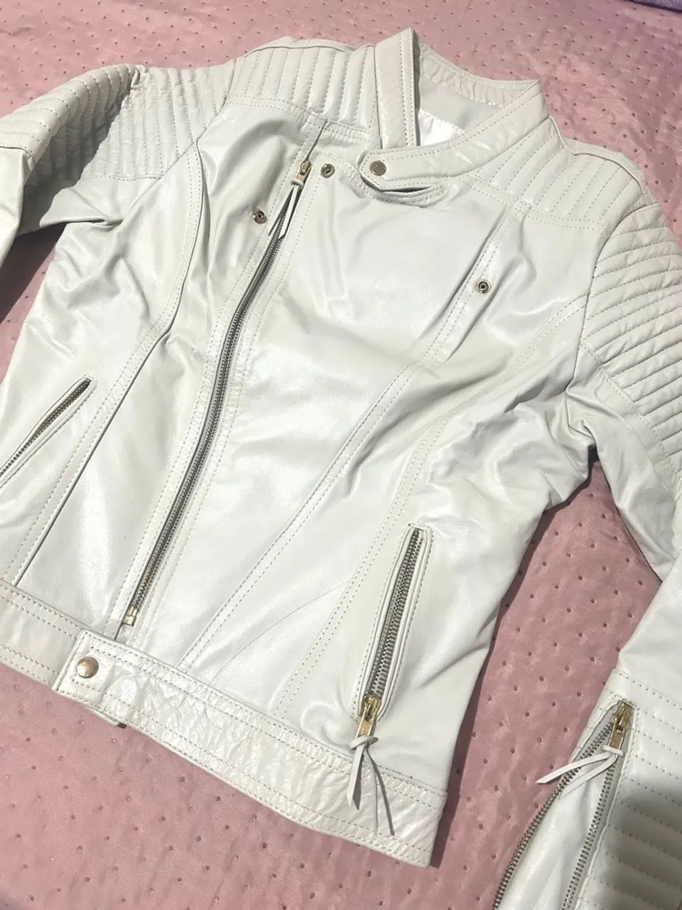 Jaqueta de Couro Legitimo Feminina Off White  - Foto 3
