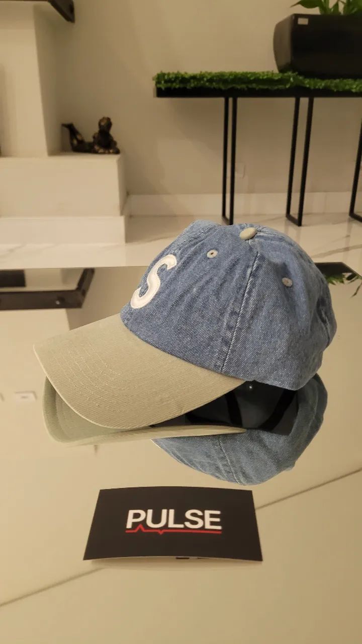 Boné Supreme Pigment Coated S Logo 6-Panel Blue and White
