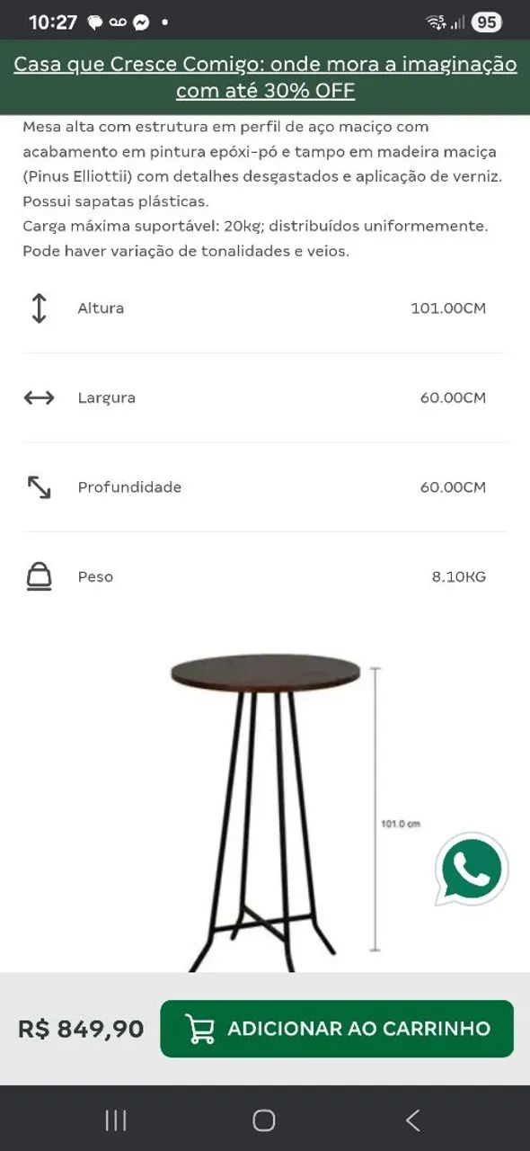 Mesinha bistro  alta em madeira maciça   - Foto 5