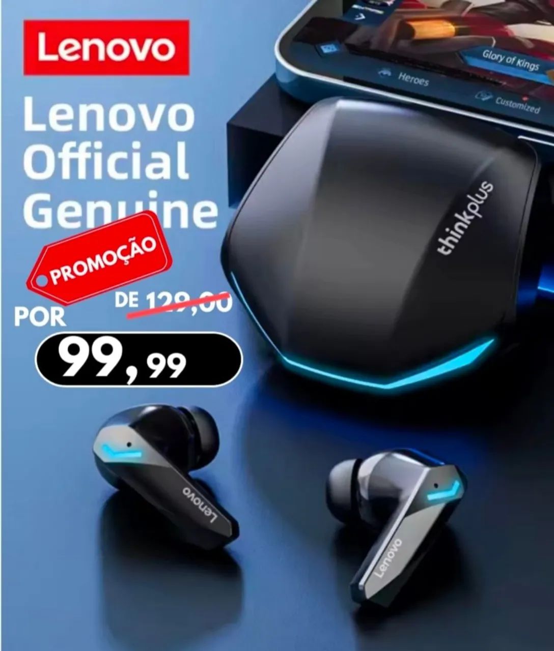 Fones Lenovo GM2 PLUS (XT53) - Preto e branco 