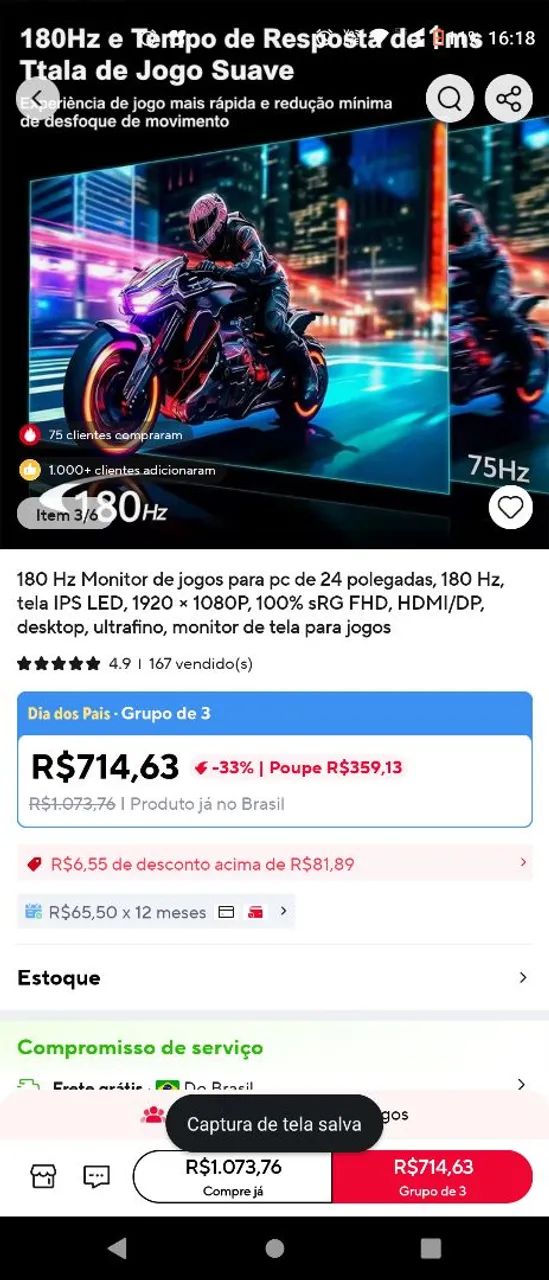Monitor 24 polegadas ips led 180hz novo faz 1d - Foto 4