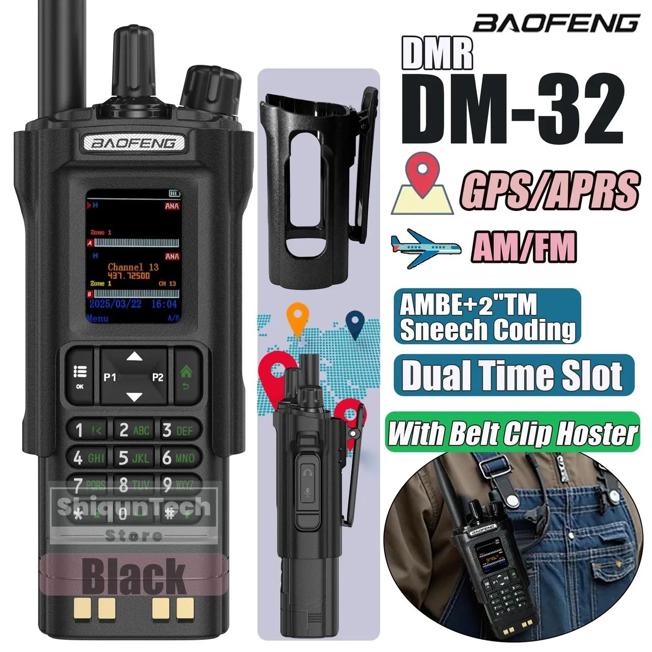 Rádio Comunicador HT Baofeng Lançamento DM32 Digital DMR e analógico Dual Band GPS 10W