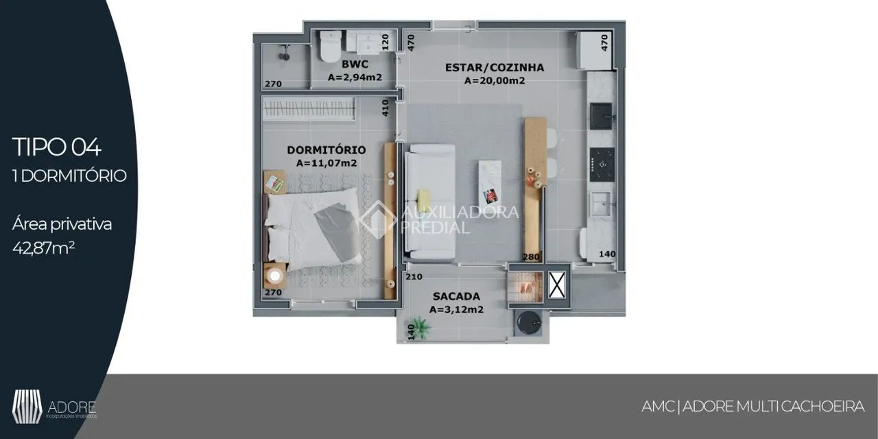 Apartamento 1 Dormitórios | Adore Cachoeira - Florianópolis - Foto 2