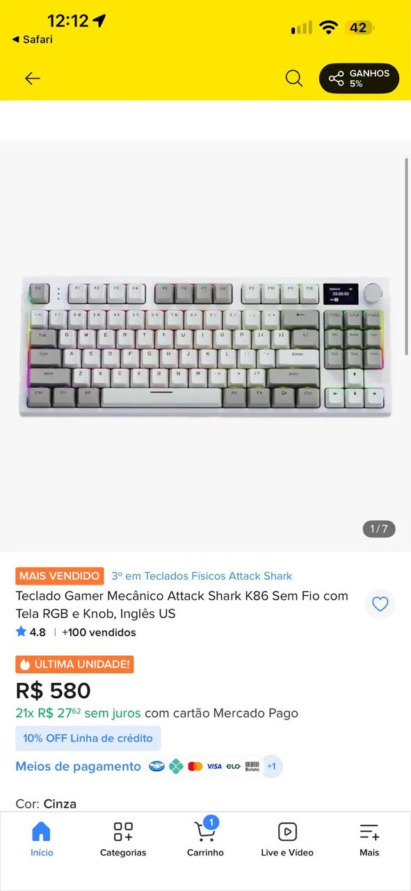Teclado attack shark k86 sem fio com tela - Foto 2