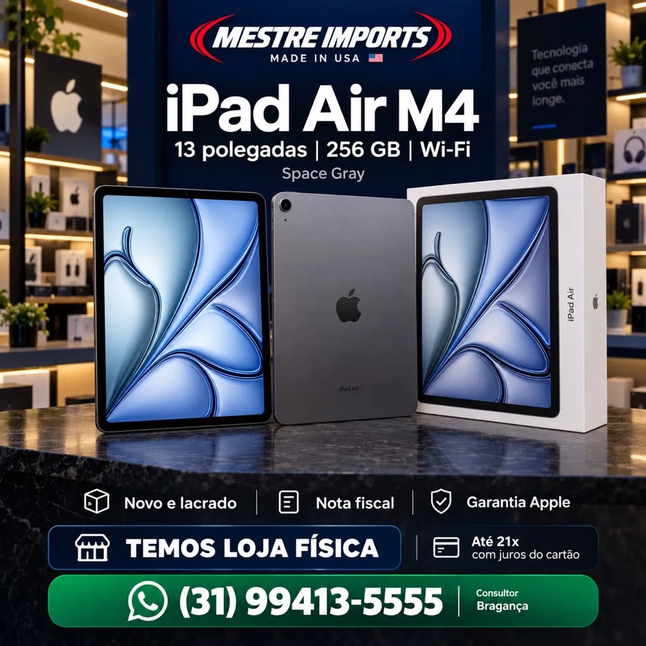 iPad Air M4 13 polegadas 256GB Wi-Fi Space Gray Novo Nota Fiscal