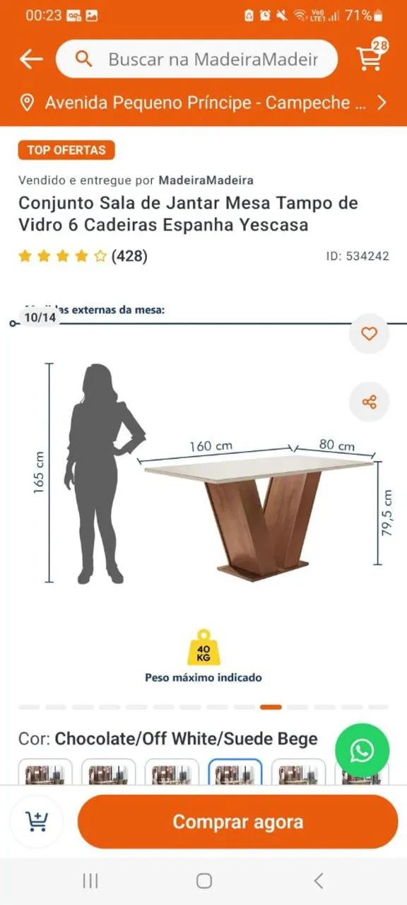 Conjunto de mesa de sala de jantar em 6 lugares  - Foto 4