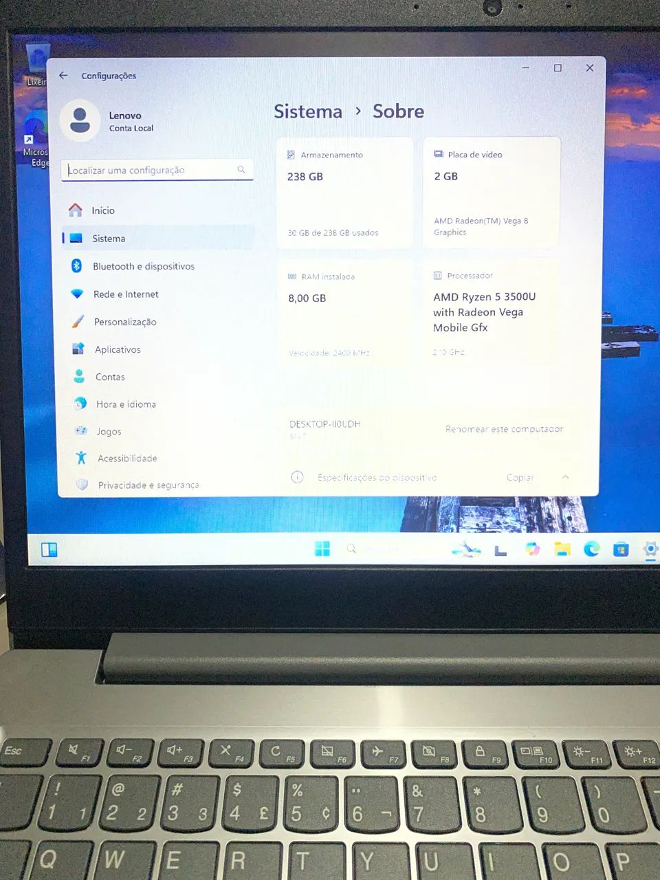 Lenovo Ryzen 5 3500U | 8GB RAM | SSD 256GB | Radeon Vega 8 2GB