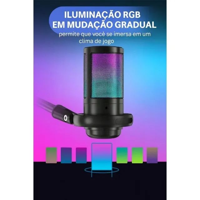 Microfone condensador Rgb usb tipo c stream lives - Foto 5