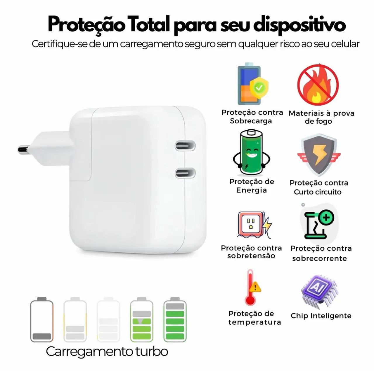 CARREGADOR FONTE 50W DUPLO IPHONE APPLE - Foto 2