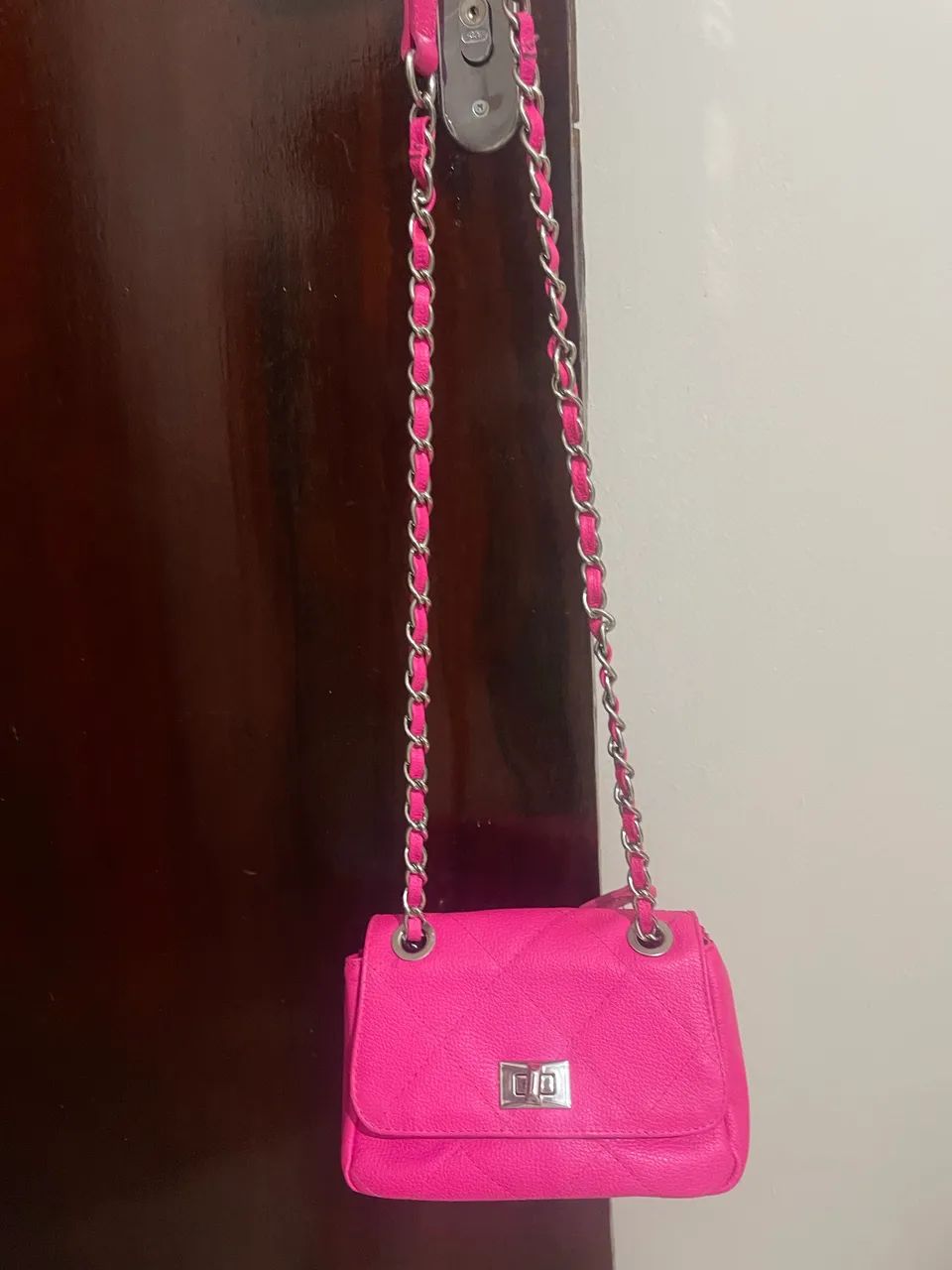Bolsa pink alça transversal - 100% couro legítimo  - Foto 2