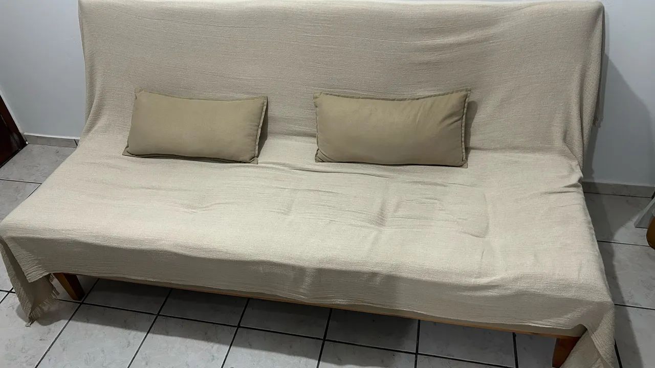 Sofá cama 3 lugares suede bege
